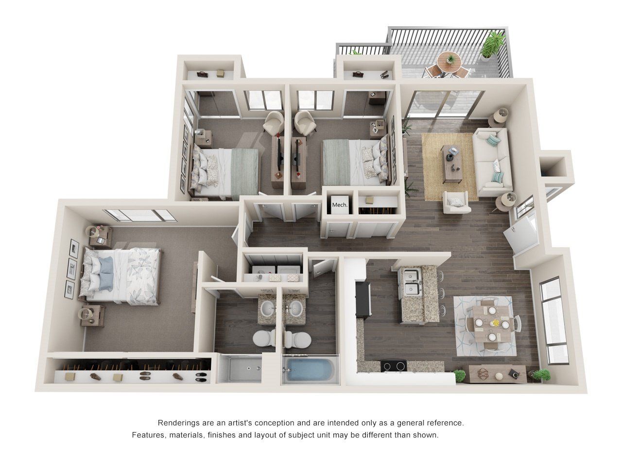 3 beds, 2 baths