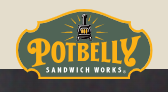 A potbelly sandwich works logo with a train on it.