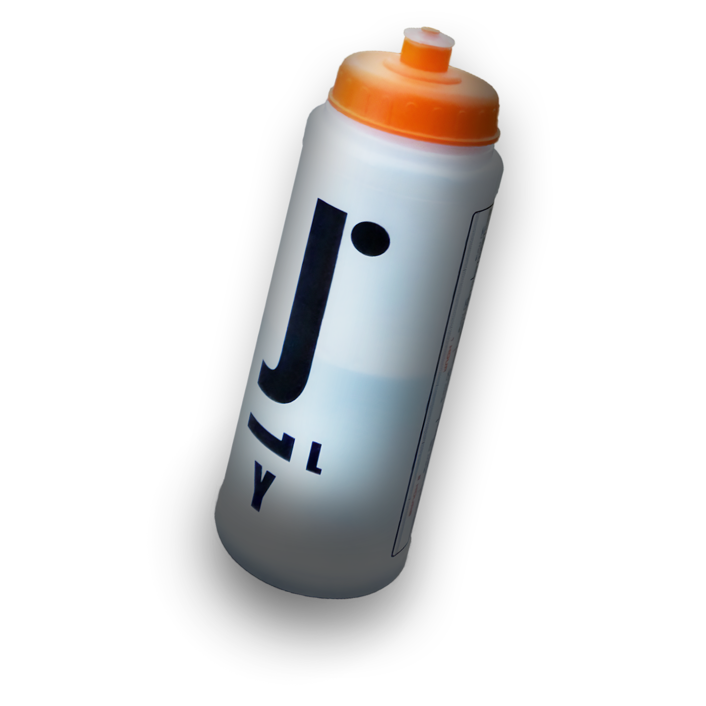The JollyFit water bottle featuring the JollyFit logo and measurements on the side of the bottle