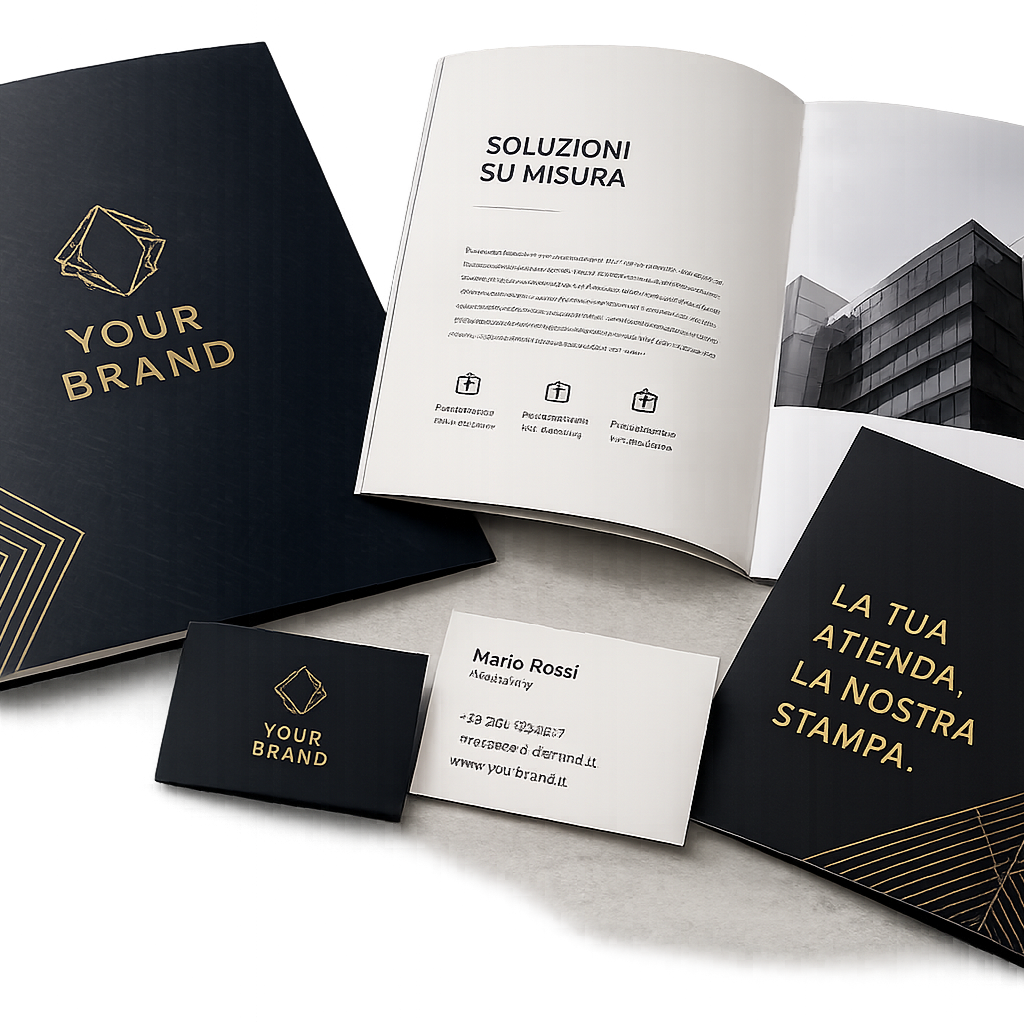 Materiali stampati coordinati per welcome kit aziendali e corporate branding