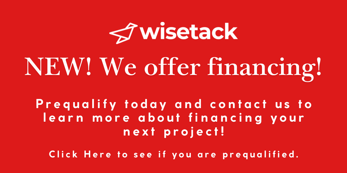 A red sign that says wise tack new we offer financing