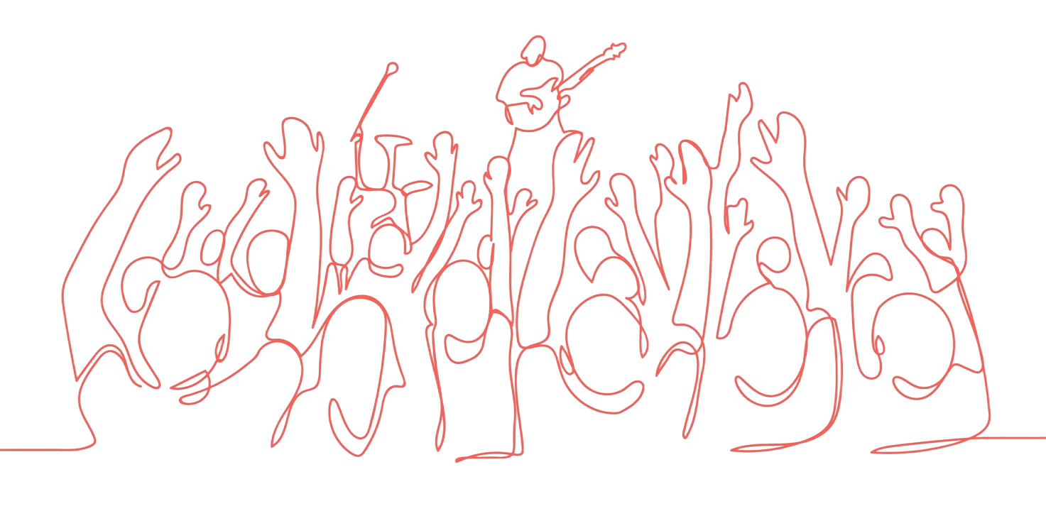 Line drawing of crowd at a rock concert