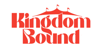Red logo with the words