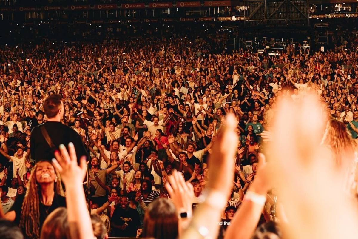 Ticket buyers arriving at a live event