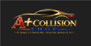 A+ Collision Shop logo in red and gold with a car silhouette and cursive “shop” text