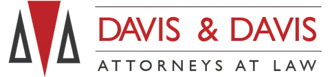 Davis & Davis Attorneys at Law logo with red and gray stylized scales and text