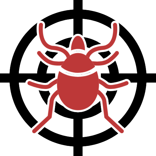 A red bug is in the center of a target
