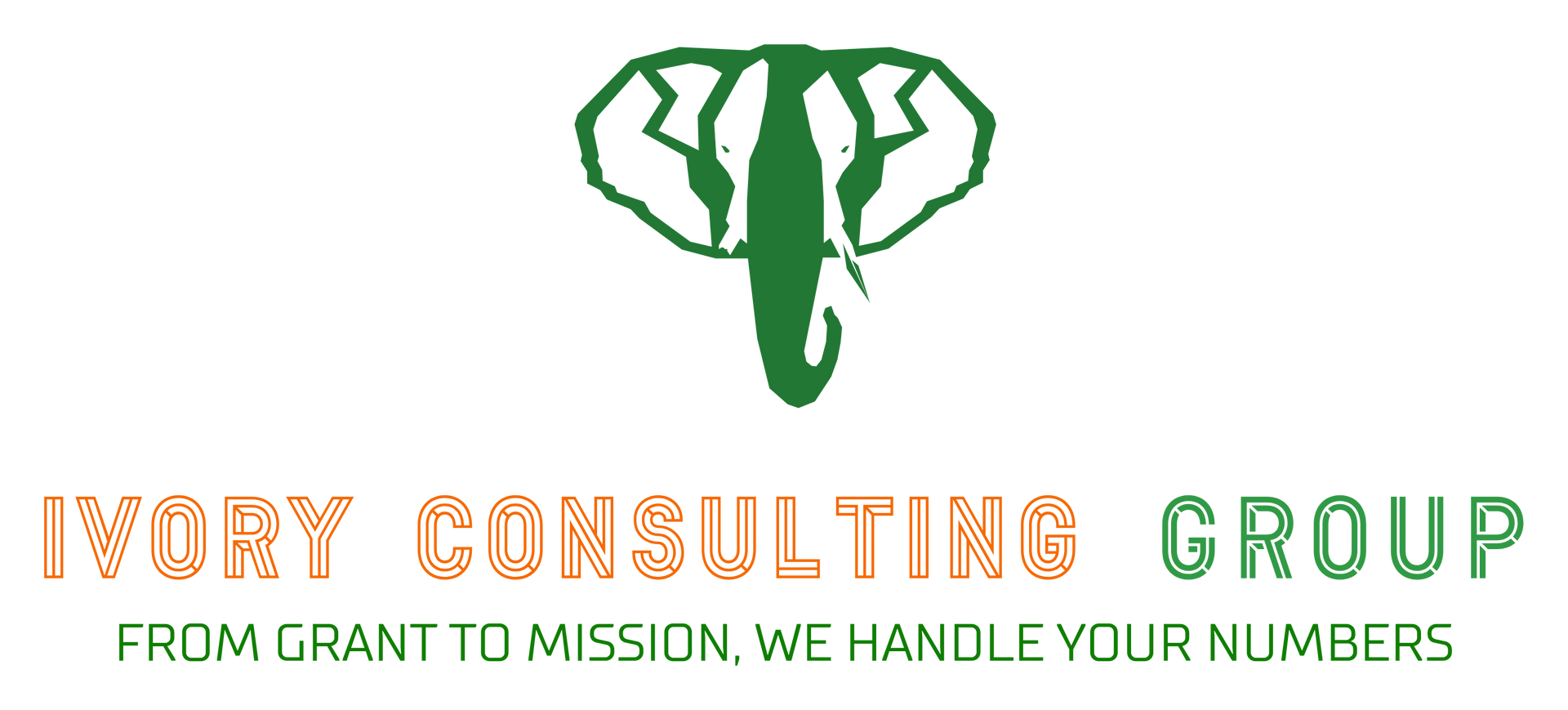 Logo of Ivory Consultant Group, with a green elephant and text in orange and green.