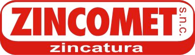 Logo ZINCOMET snc rosso e bianco con la scritta “zincatura” sottostante.