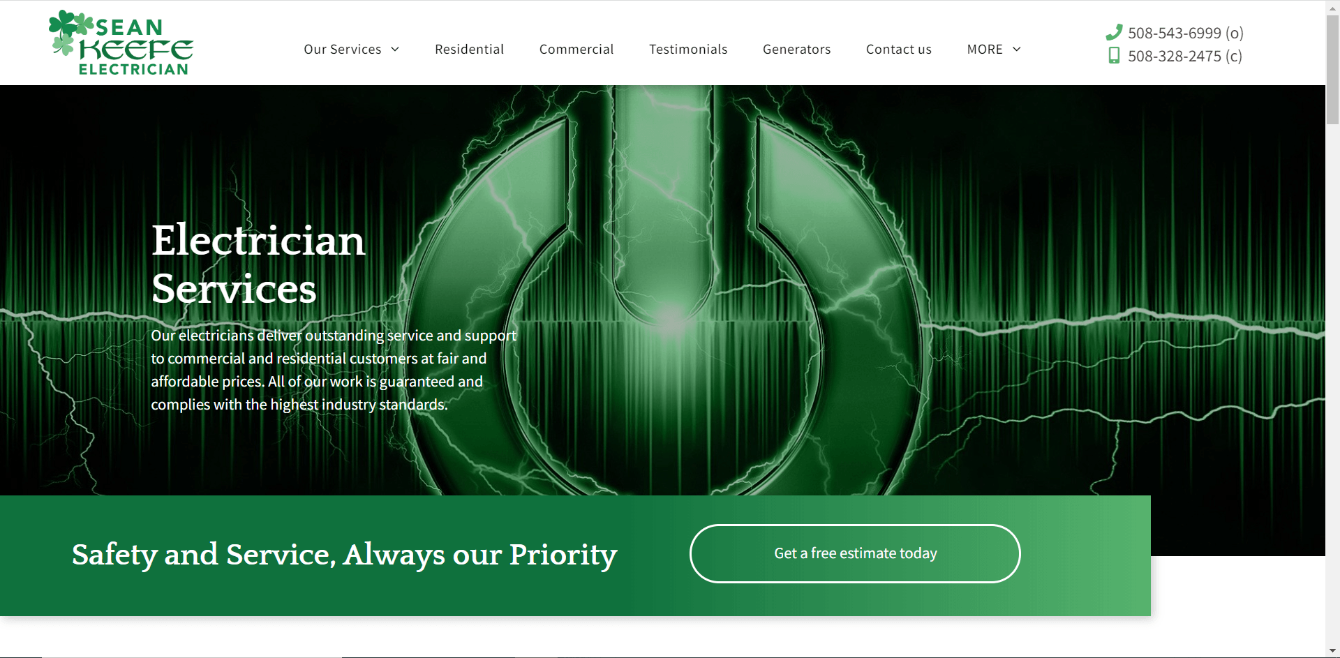 seankeefeelectrician.com home page hero image