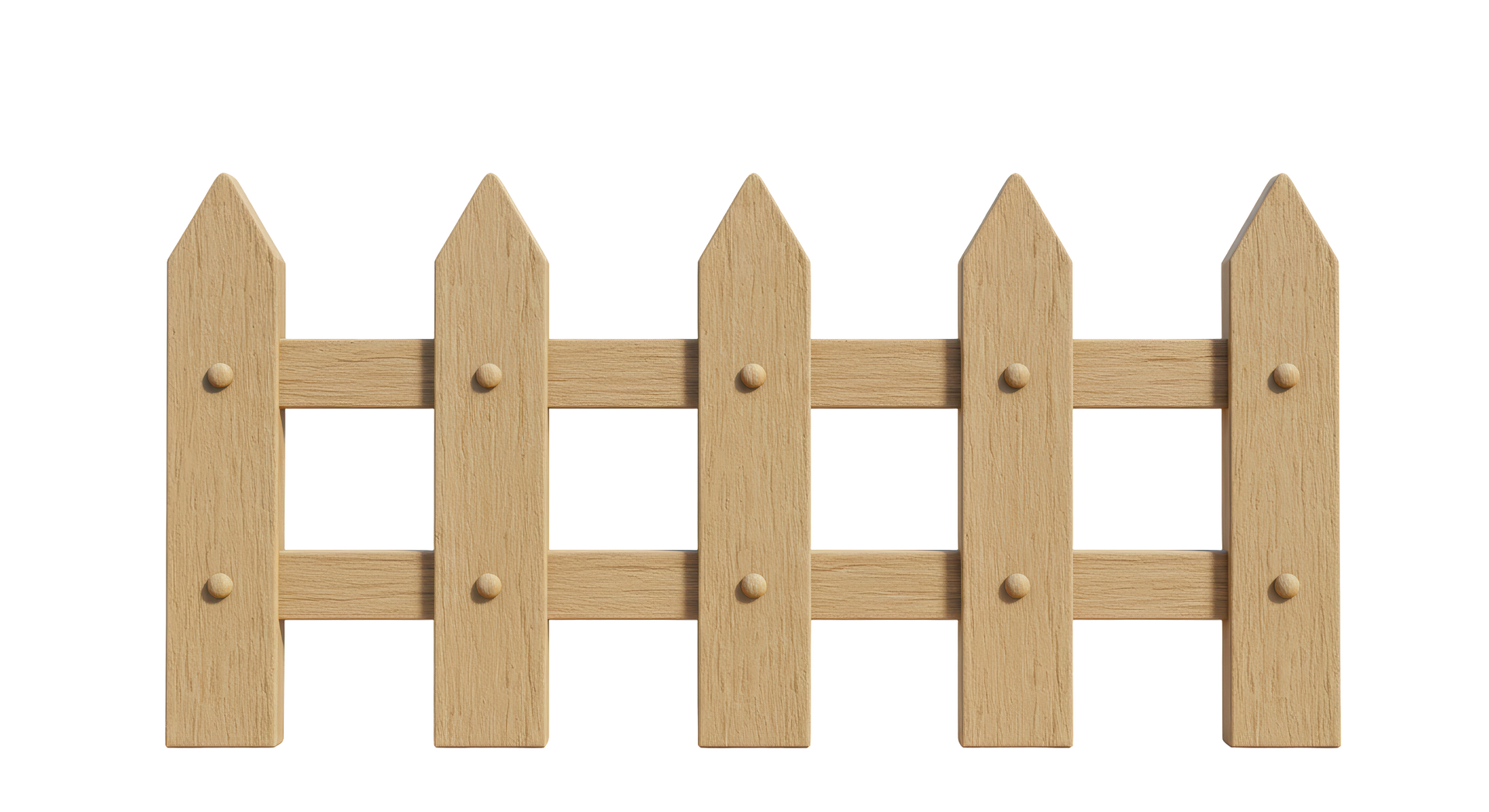 A wooden picket fence is shown on a white background. A wooden picket fence is shown on a white background.