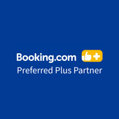 Booking.com Preferred Plus Partner logo on a blue background