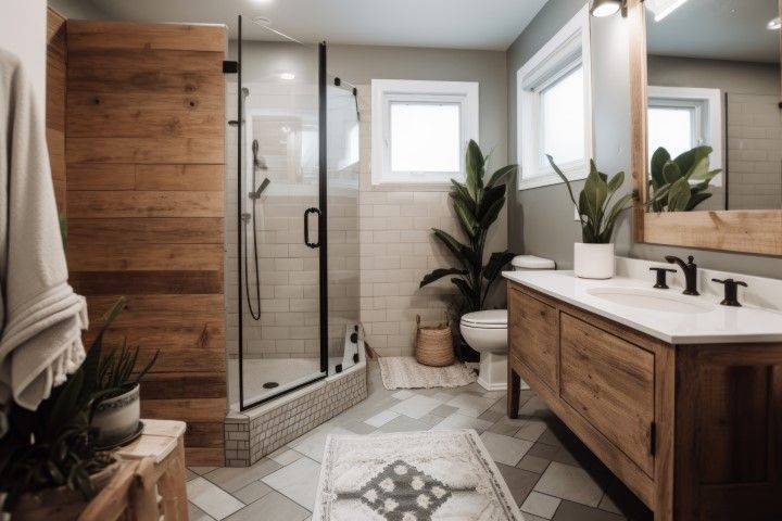 renovated rustic bathroom with shower
