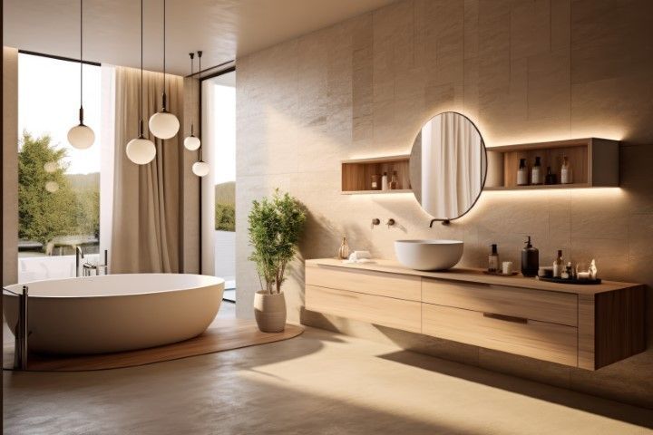 modern bathroom with floating vanity