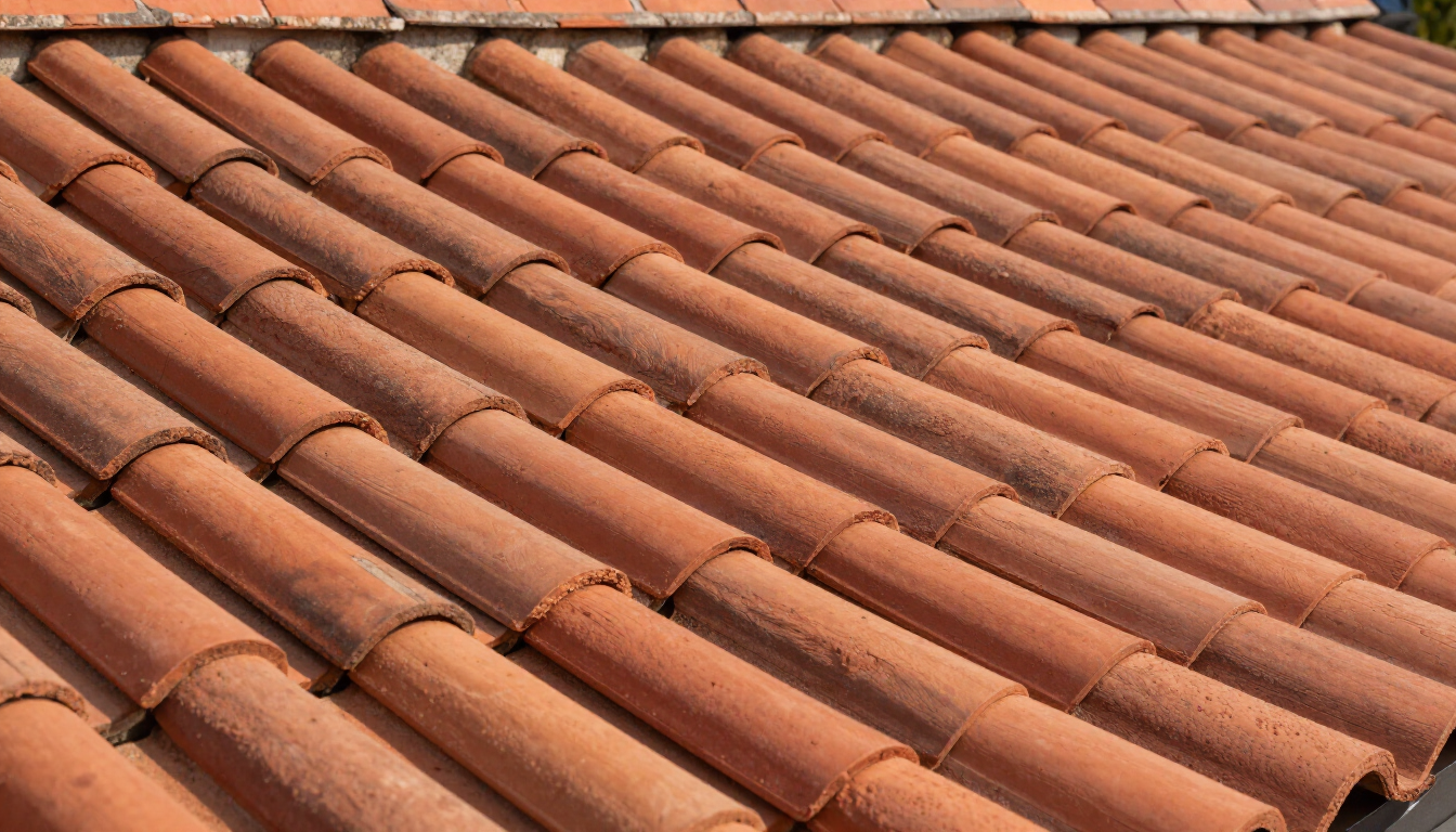 Tegole rosse in terracotta viste da vicino