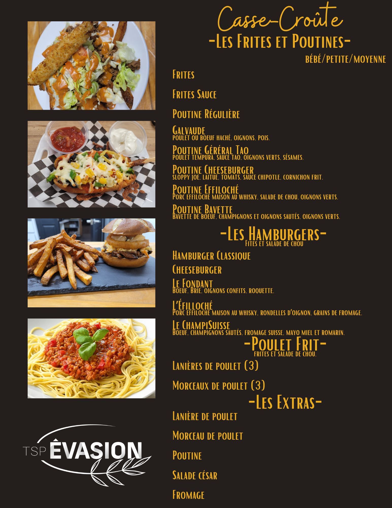 A menu for a restaurant with a variety of food on it