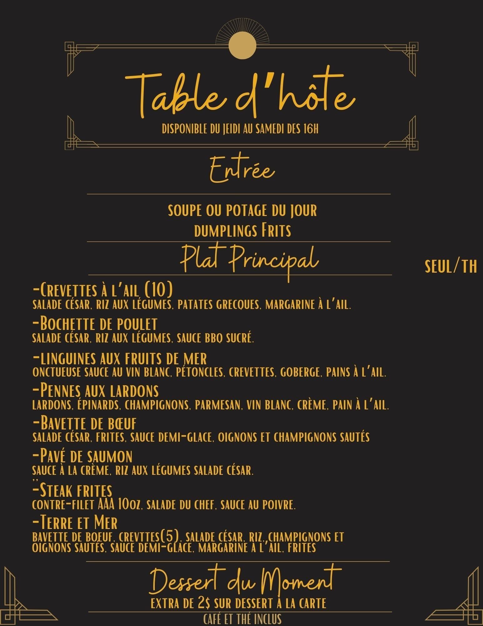 A menu for a restaurant called table d ' hote