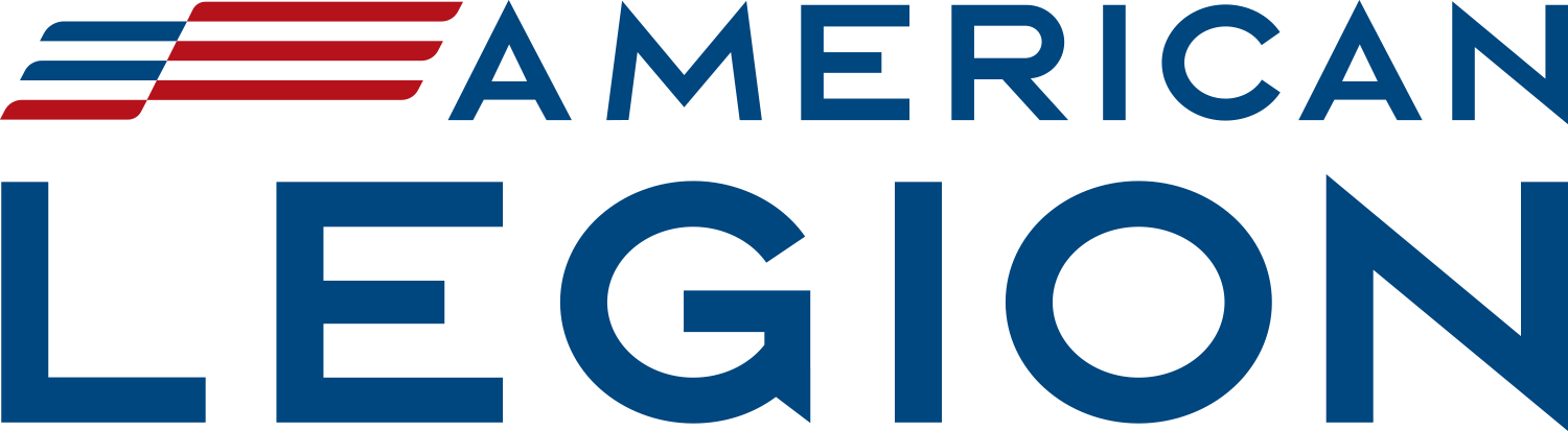 American Legion logo with red and blue stripes over bold blue text
