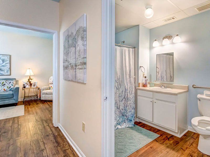 A bathroom with a toilet , sink , and shower.