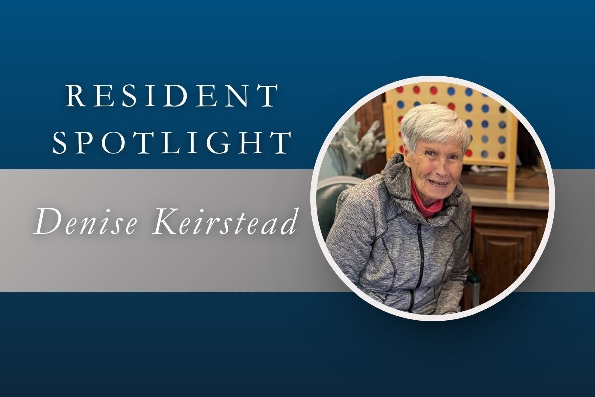 Resident Spotlight featuring Denise Keirstead in a circle against a blue and gray background.