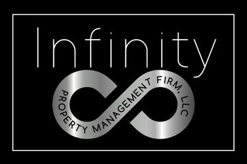 Infinity Property Management Firm, LLC logo on black background with white text and infinity symbol