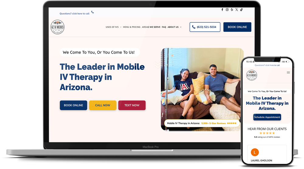 A laptop and a cell phone are displaying a website for the leader in mobile iv therapy in arizona.