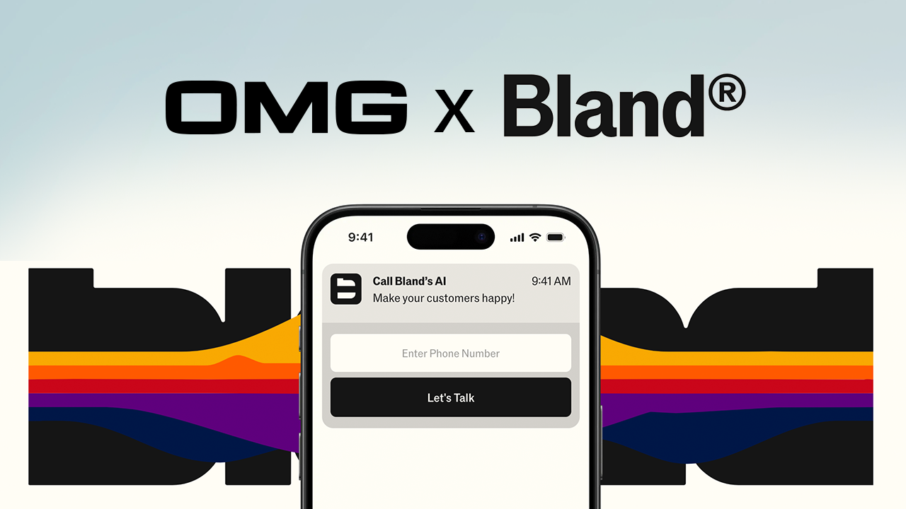 OMG x Bland AI integration preview on smartphone screen