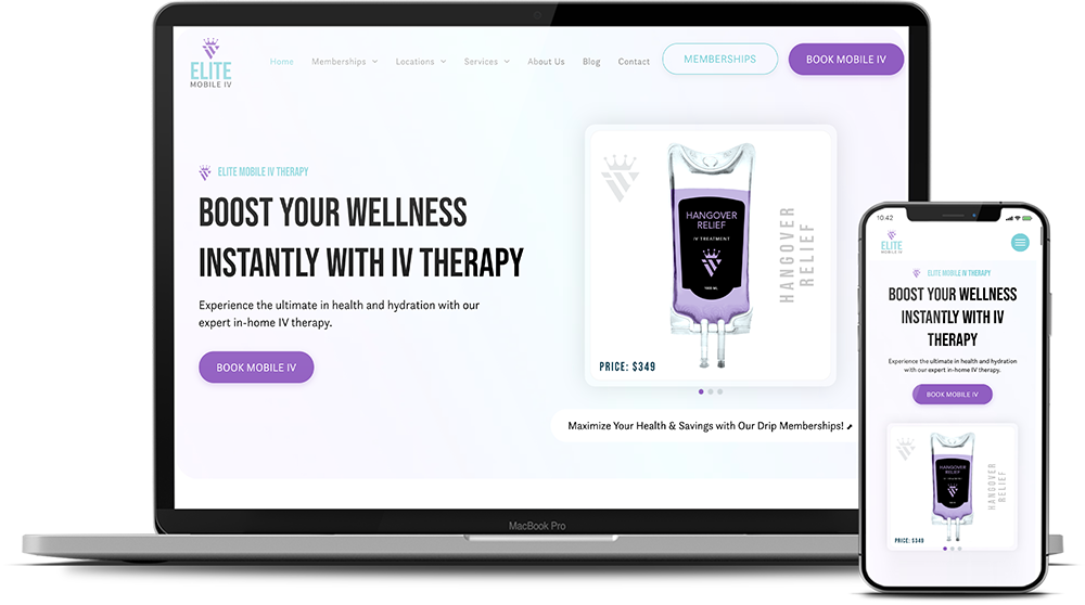 A laptop and a cell phone are displaying a website for iv therapy.