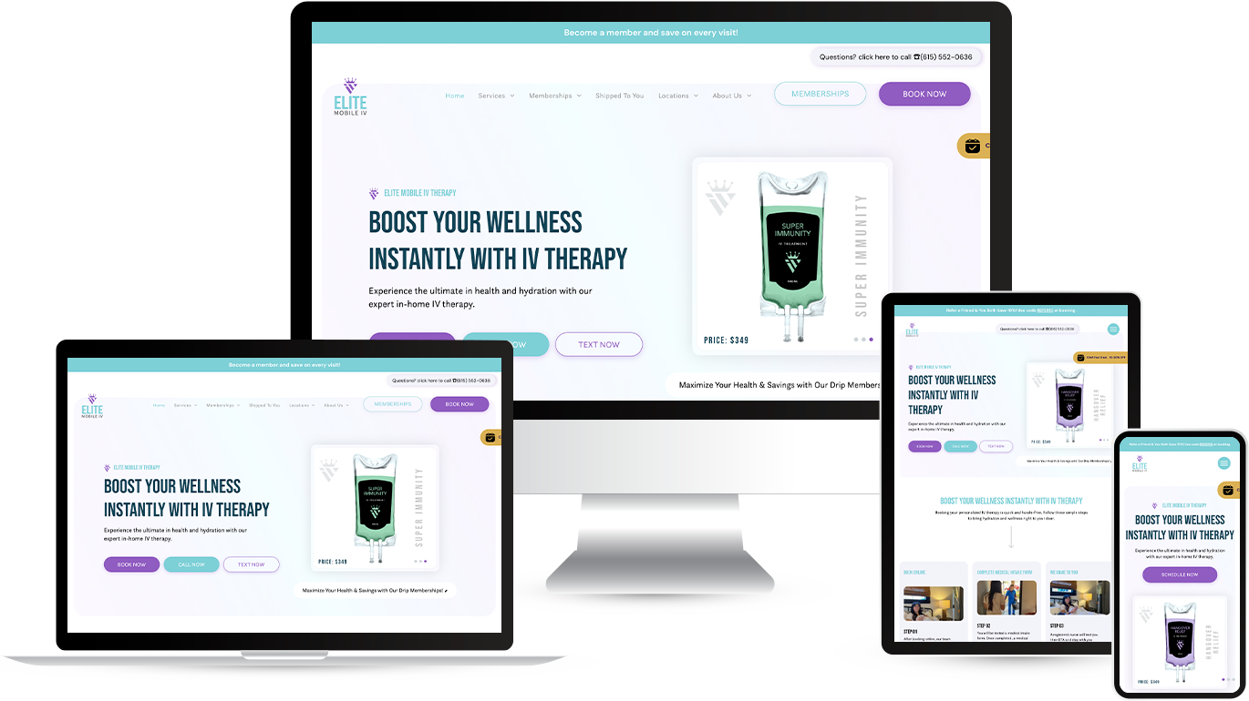 A laptop and a cell phone are displaying a website for mobile iv therapy in oklahoma.