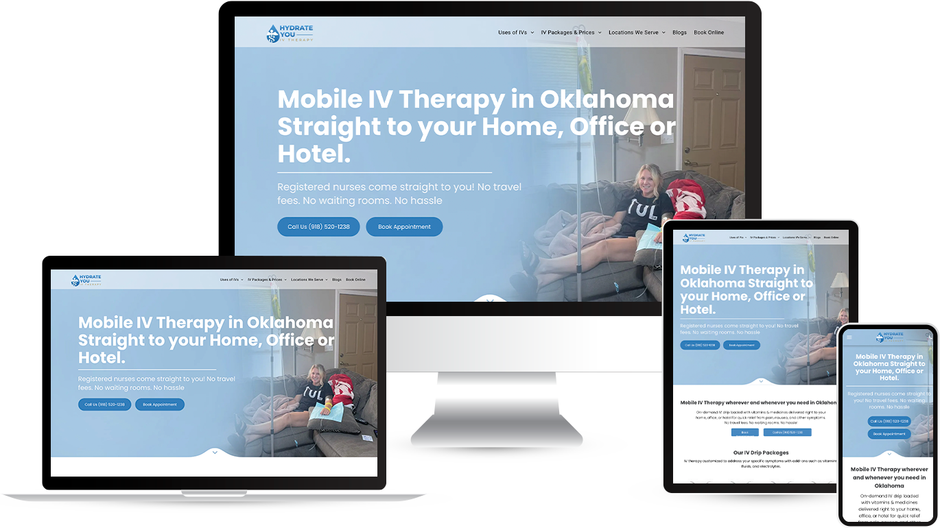 A laptop and a cell phone are displaying a website for mobile iv therapy in oklahoma.