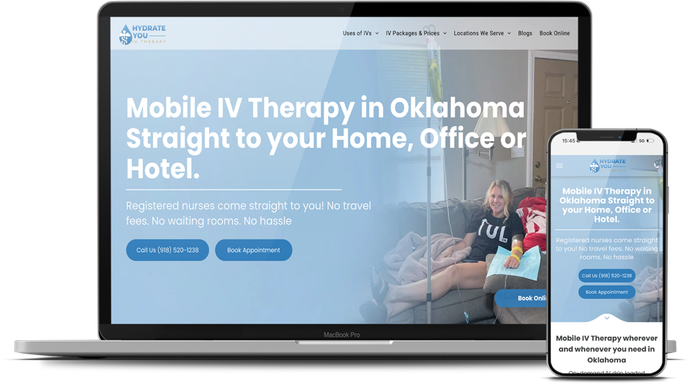 Hydrate You IV therapy website design mockup displayed on laptop and smartphone screens