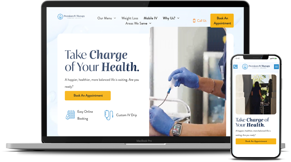 A laptop and a cell phone are displaying a website that says `` take charge of your health ''.