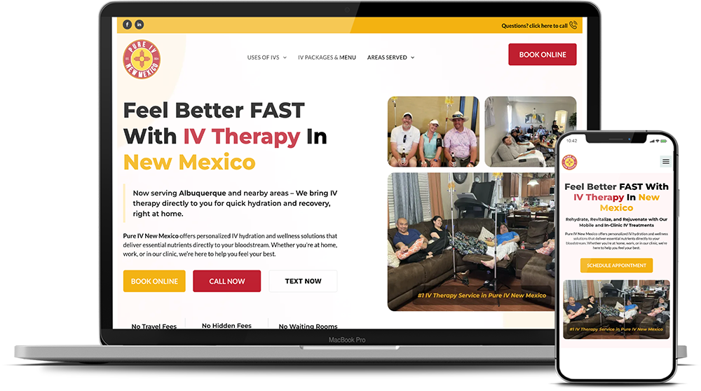 A laptop and a cell phone are displaying a website for iv therapy in new mexico.