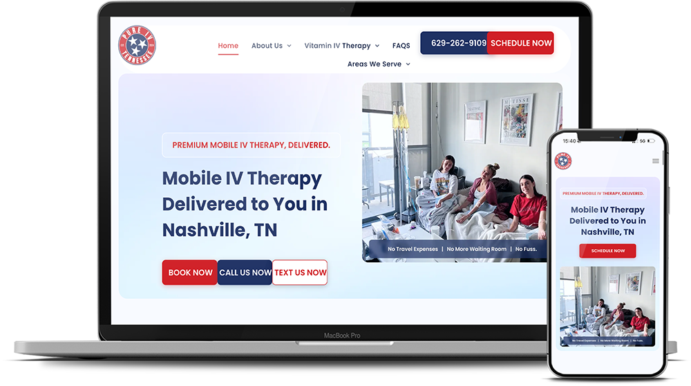 A laptop and a cell phone are displaying a website for mobile iv therapy.
