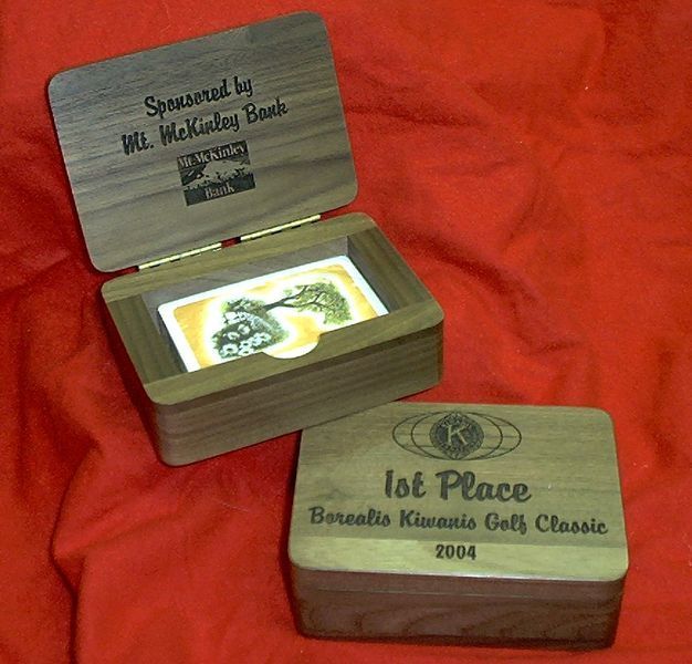 A wooden box that says 1st place on it