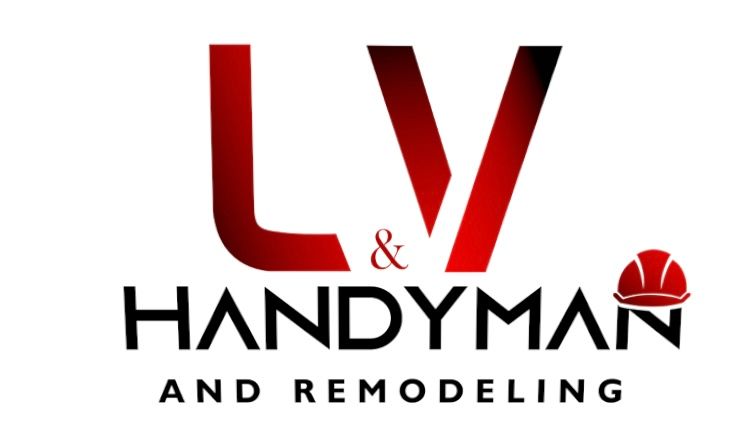 Logo for LV Handyman and Remodeling. Red "LV" letters, black "HANDYMAN & REMODELING", and hardhat icon.