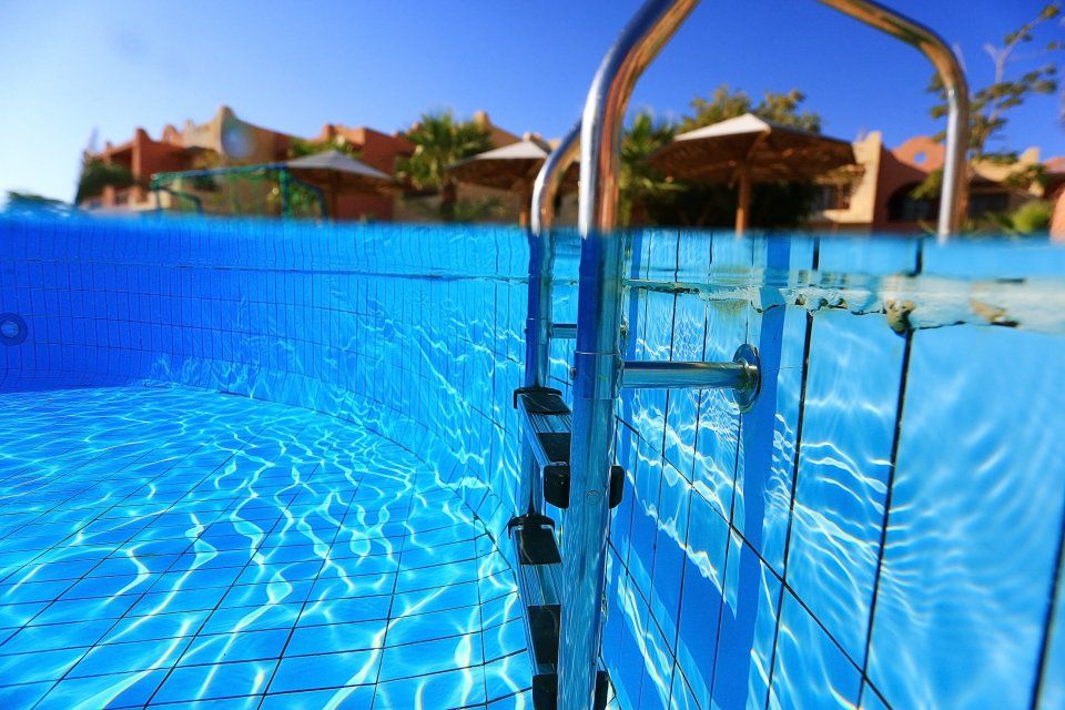 A Ladder Is Leading Into a Swimming Pool Filled with Blue Water — Poolside Noosa in Noosaville, QLD