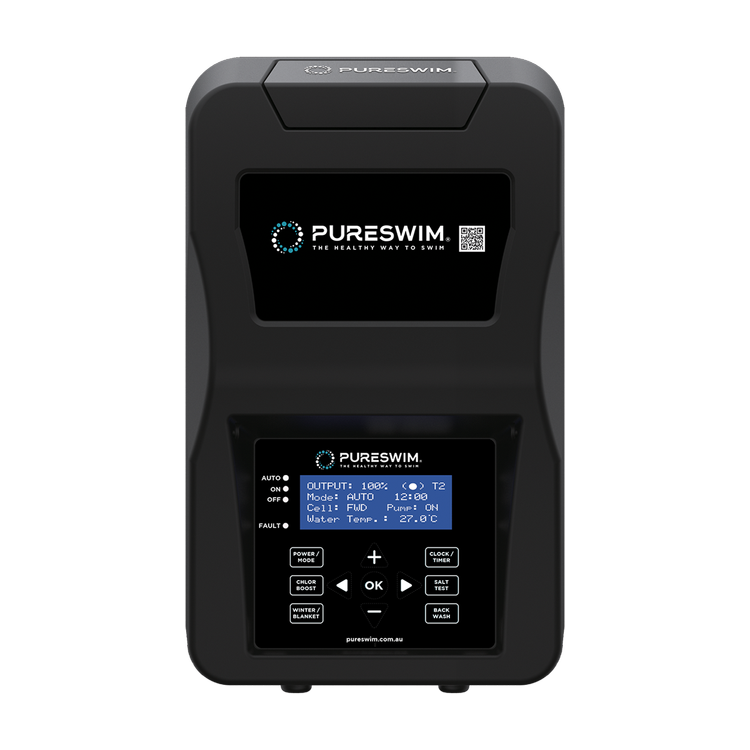 A Black Device with A Blue Screen that Says Pureswim on It — Poolside Noosa in Noosaville, QLD