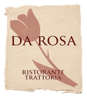 Logo del ristorante DA ROSA con un fiore rosa su sfondo beige testurizzato.