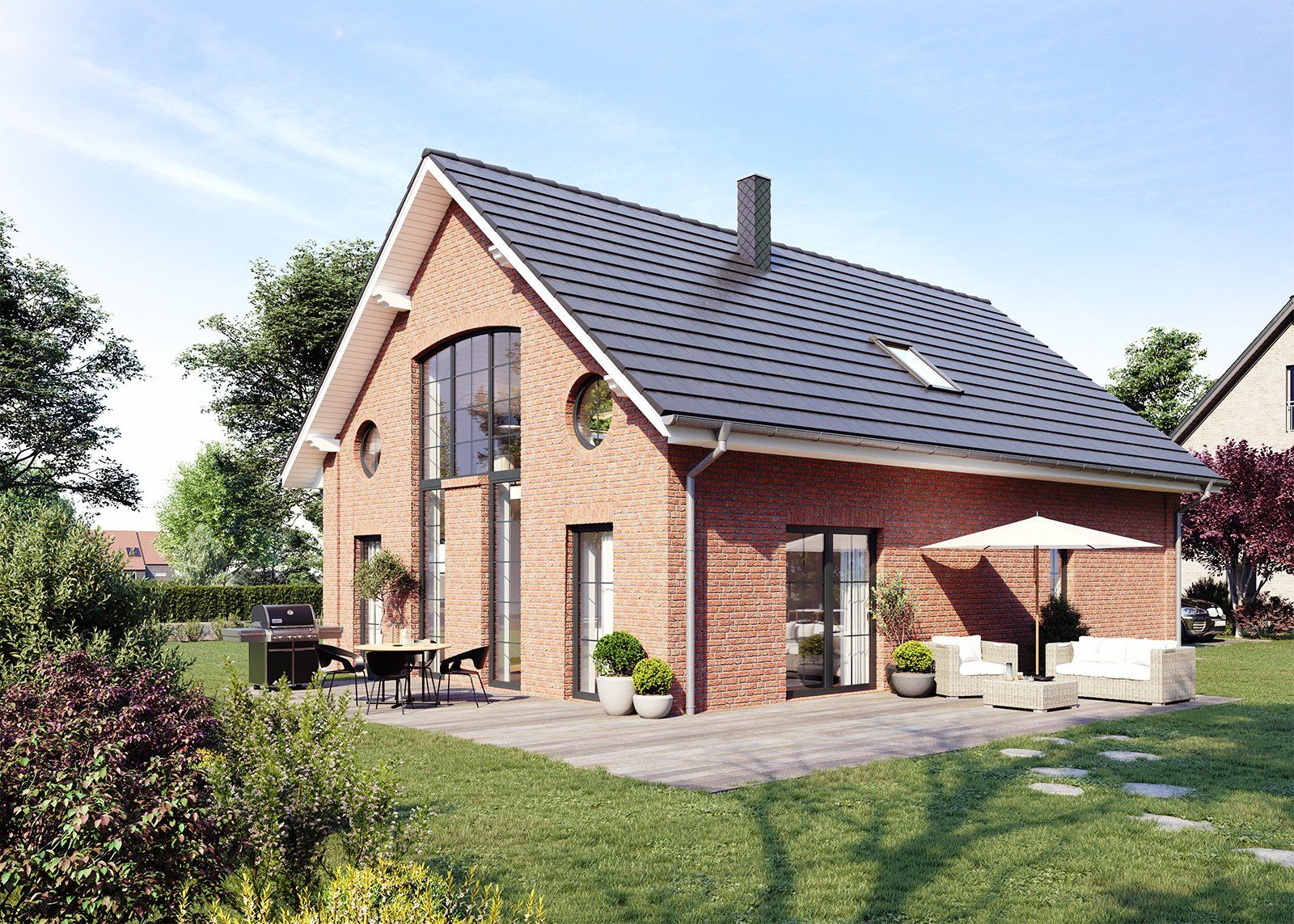 build visualisiert: Architektur Visualisierung des Einfamilienhauses aus Ziegel.