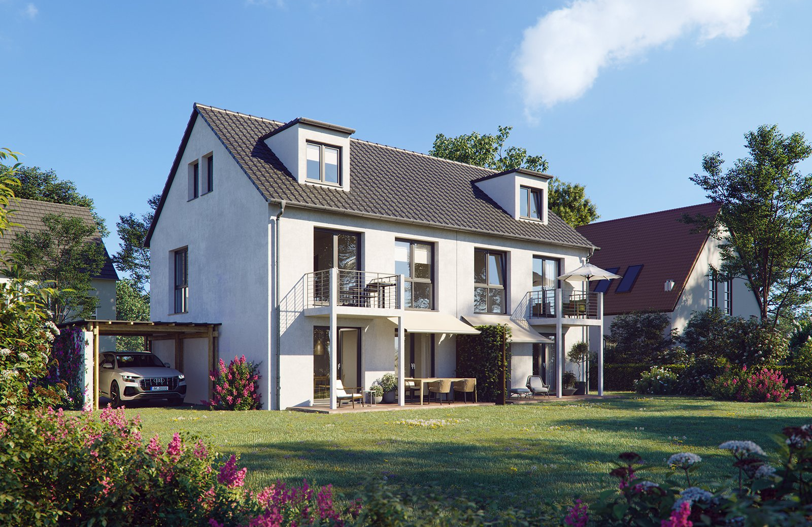 High End 3D Architekturvisualisierung eines Doppelhauses
