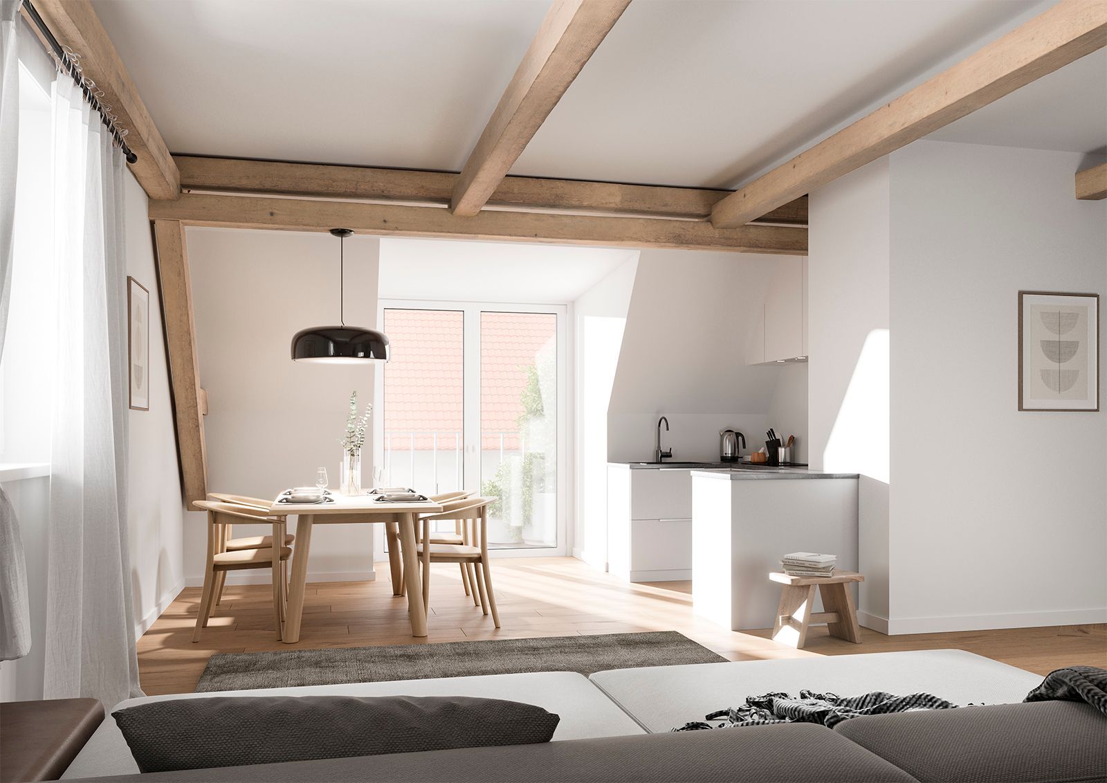 Visualisierung einer Dachgeschosswohnung nach dem Ausbau