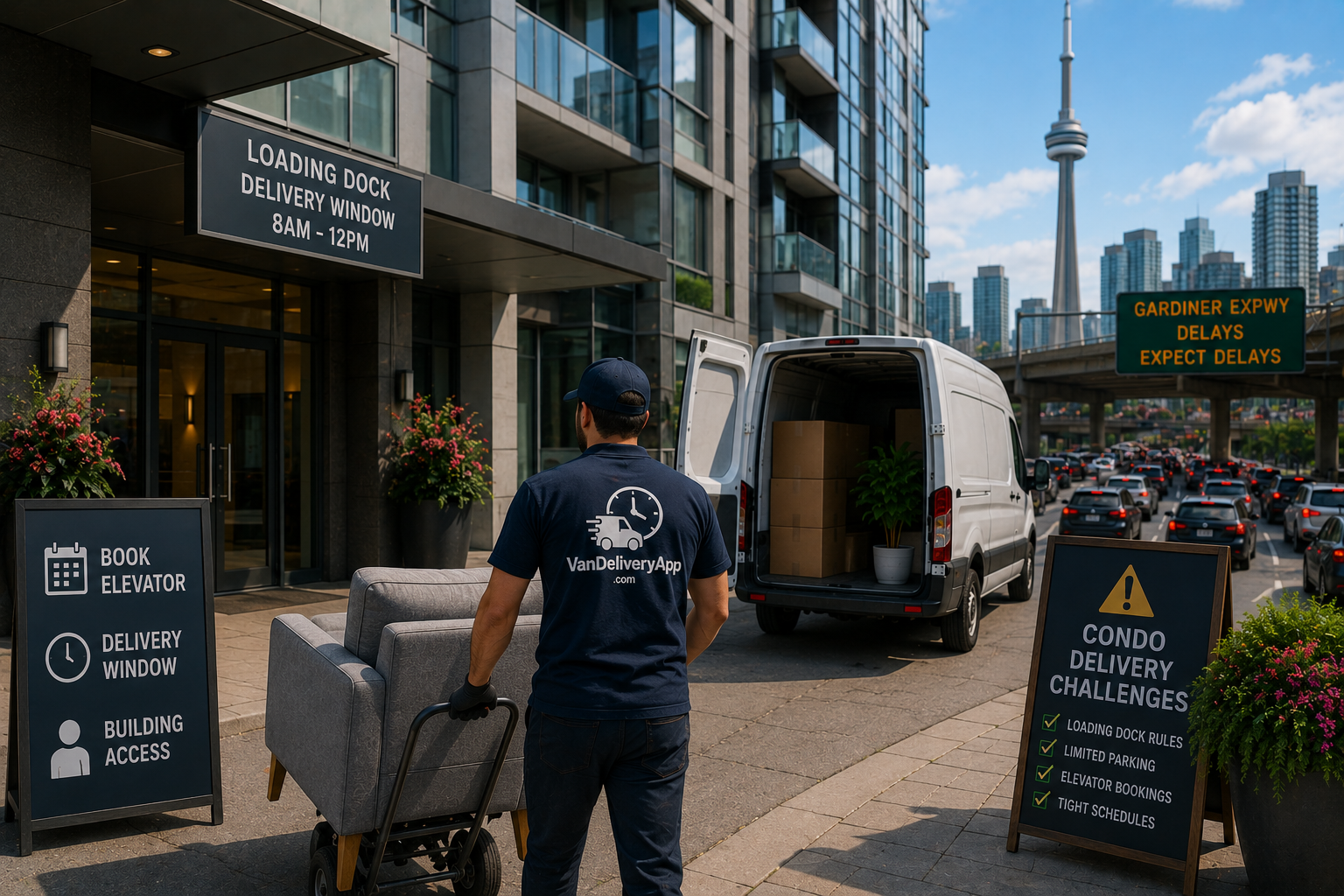 Toronto condo delivery delays near the Gardiner during busy summer moving season.