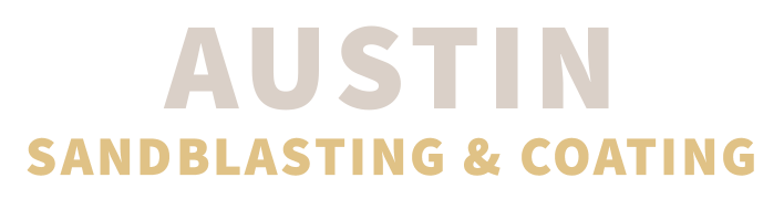"AUSTIN" above "SANDBLASTING & COATING" in light brown text.