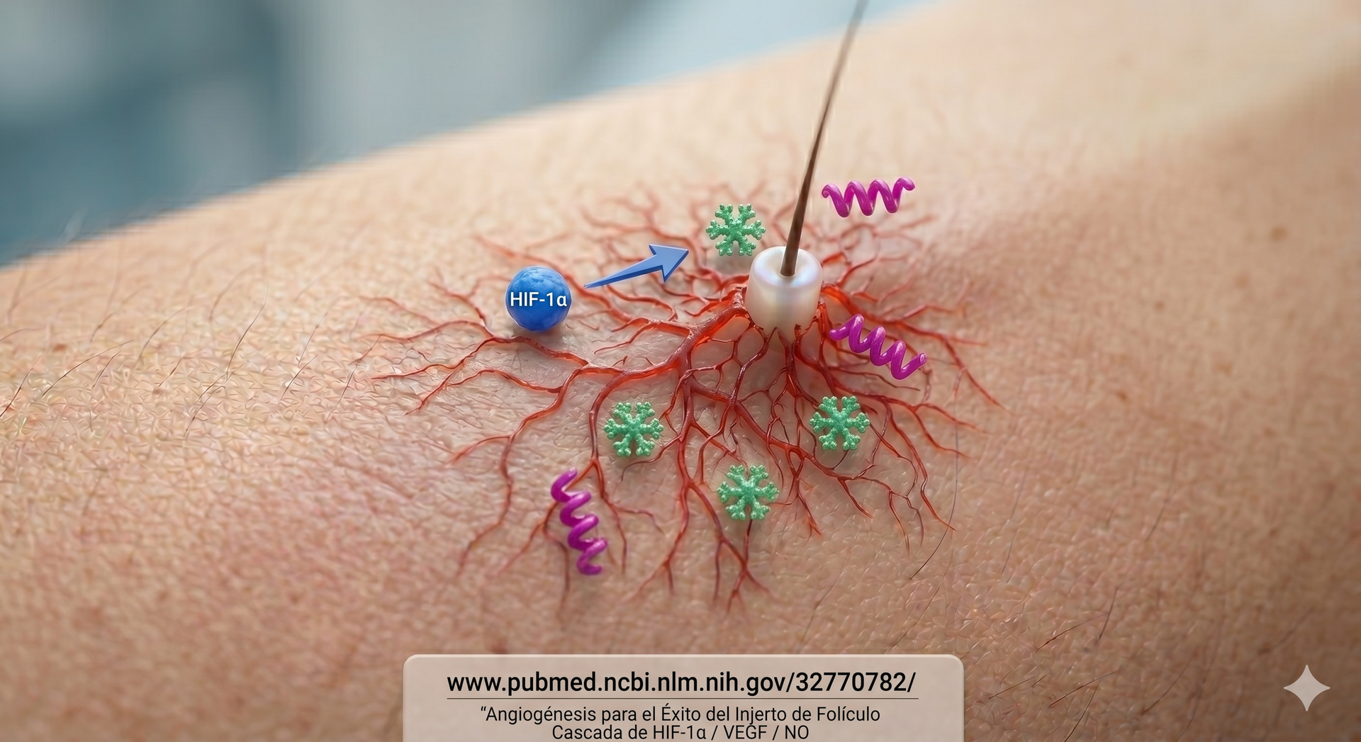Primer plano de una lesión cutánea con estructuras coloridas en forma de hilo adheridas