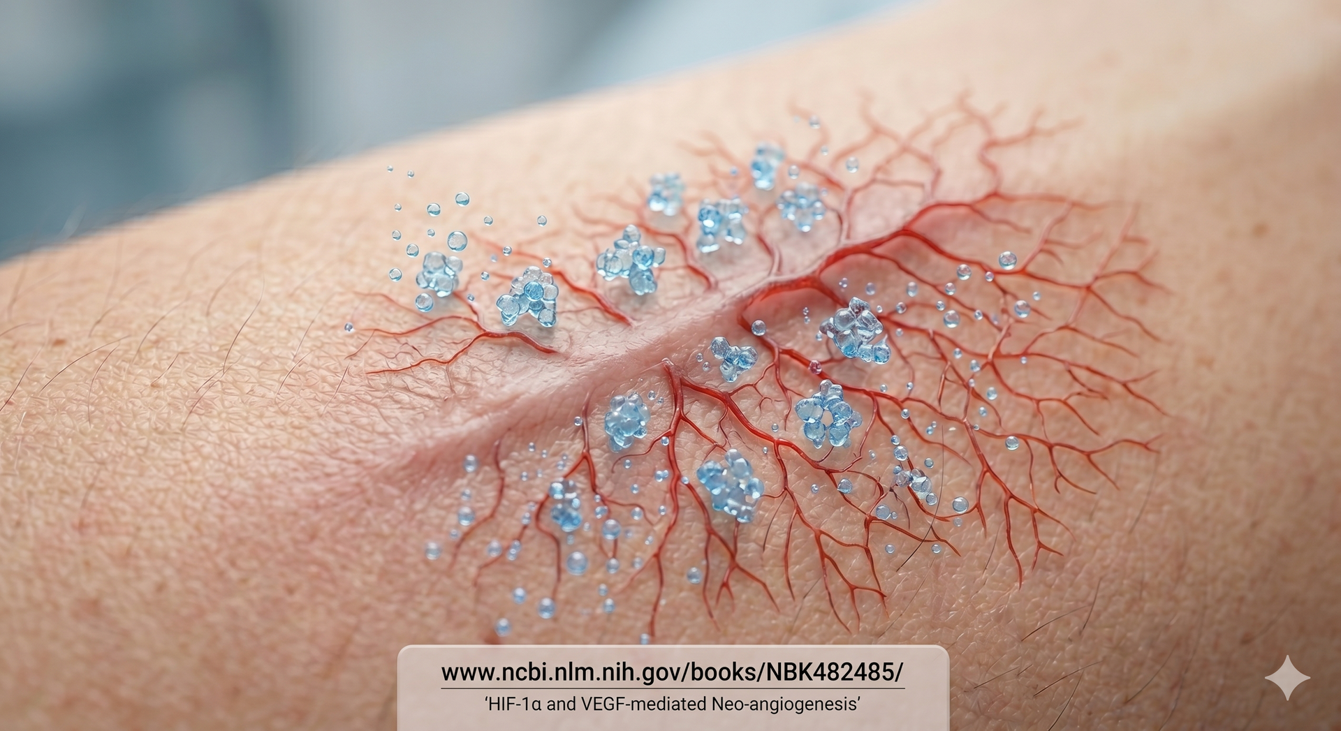 Primer plano de una erupción cutánea roja e irritada con escamas cristalinas azules en un antebrazo.