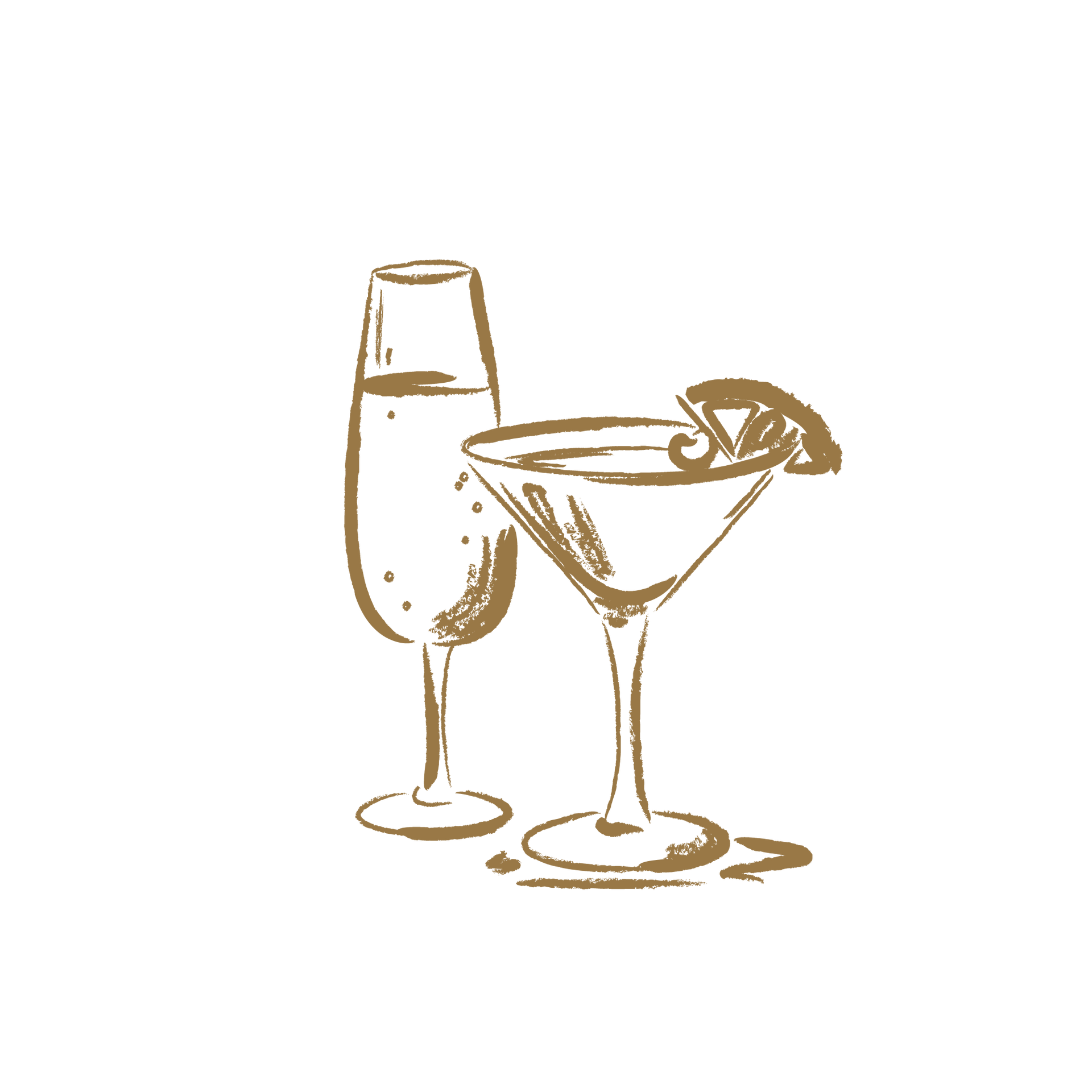 A sketch of a champagne flute and martini glass