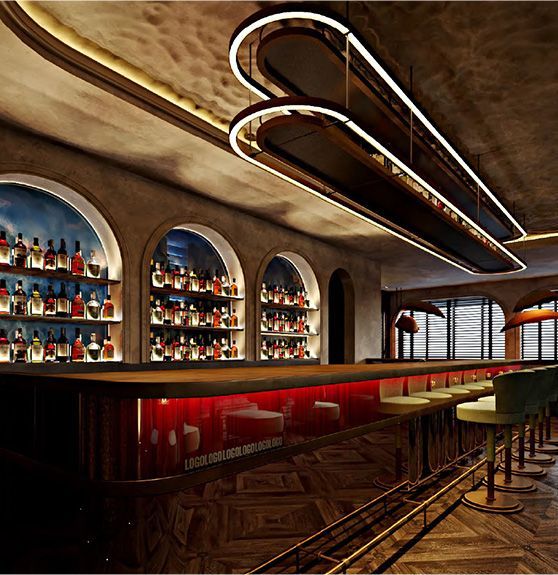 A private bar venue in Miami Beach with a rows of bottles on shelves at the Harbour Club.