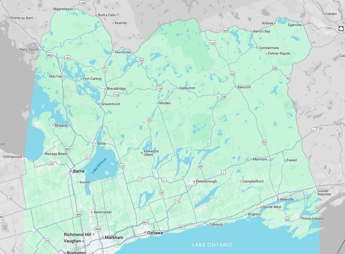 Map of service areas for lake and pond weed removal