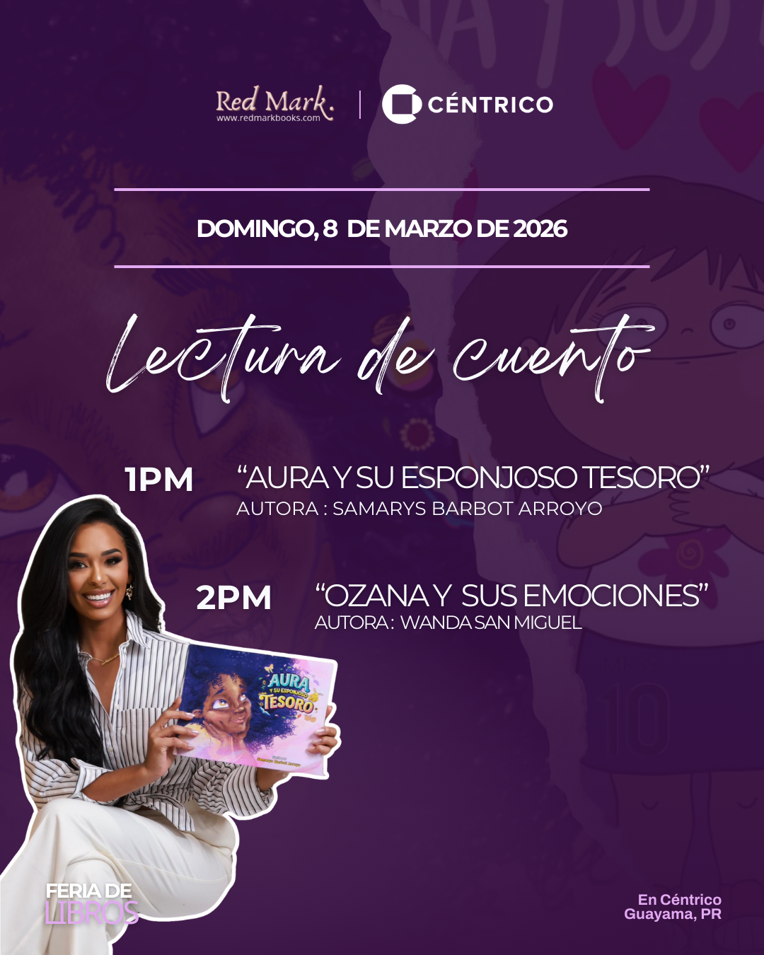 Event poster: Story reading on March 8, 2026, featuring authors and books.